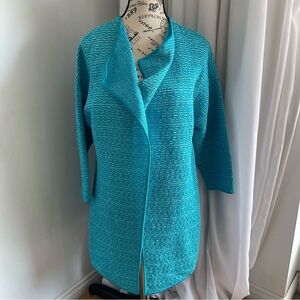St. John Turquoise Knit Open Front Cardigan
